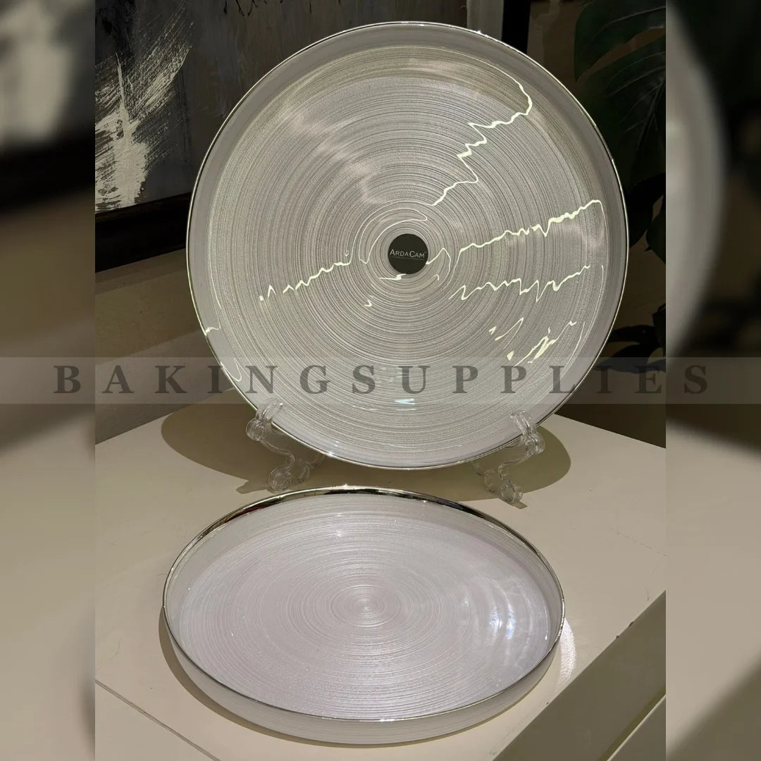 Off-White Ceramic Platters with Gold Rim – Elegant Serving Set