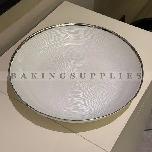 Off-White Deep Ceramic Platter with Gold Rim – Elegant Serving Dish