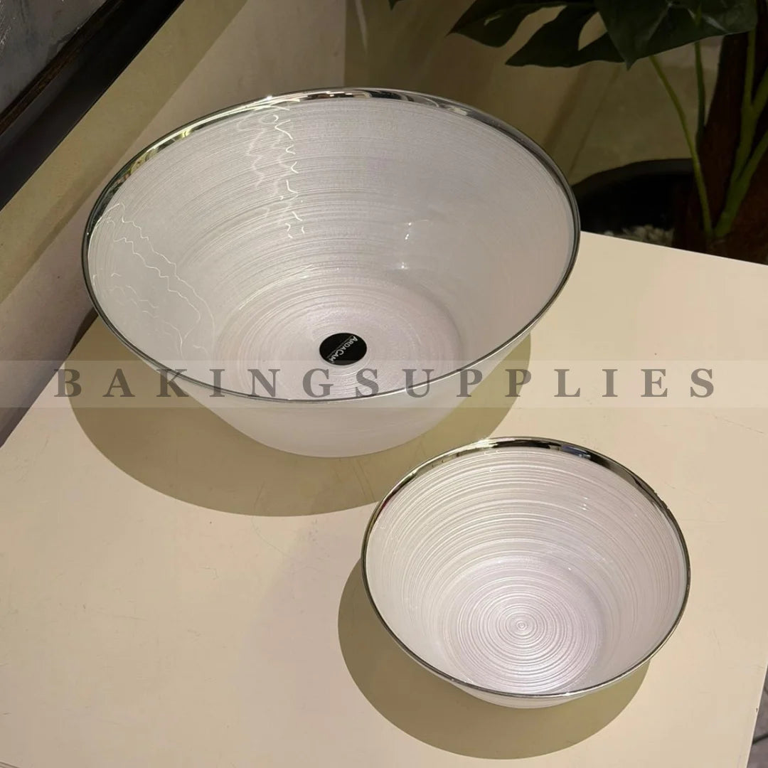 Off-White Dessert Set with Gold Rim