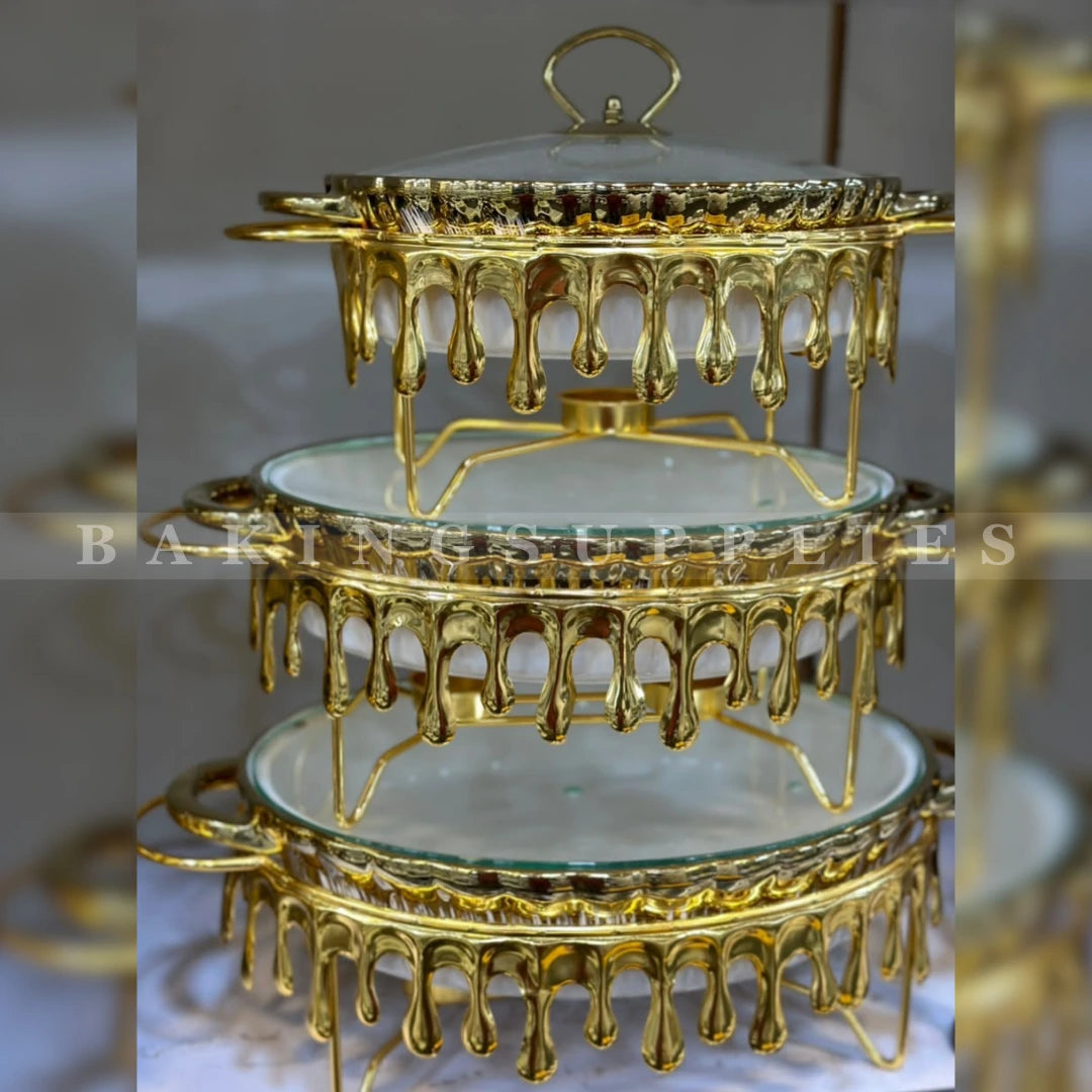 3-Piece Luxury Gold Drip Chafing Dish Set