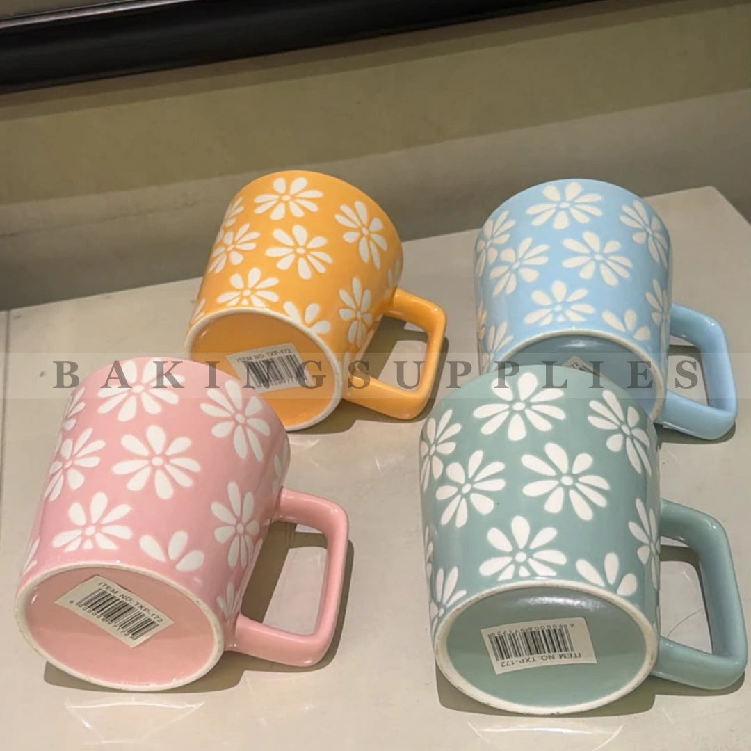 4 Piece Pastel Floral Ceramic Mug Set