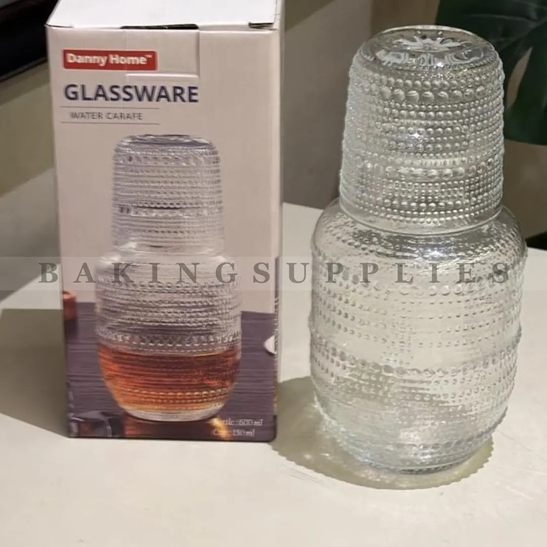 Danny Home Glass Water Carafe Set with Cup Lid | 600ml Glass Carafe