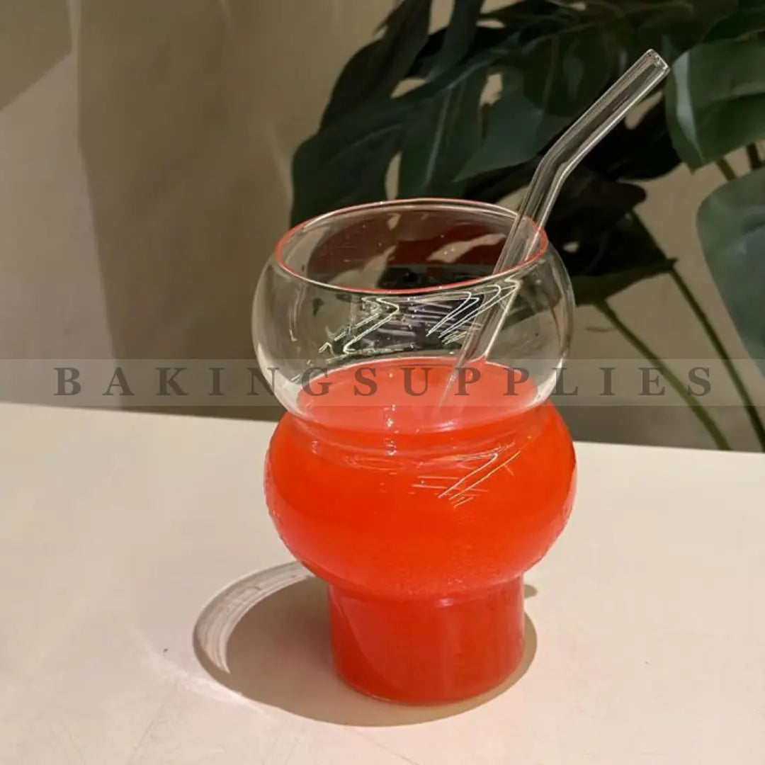 Bubble Glass Cup with Glass Straw