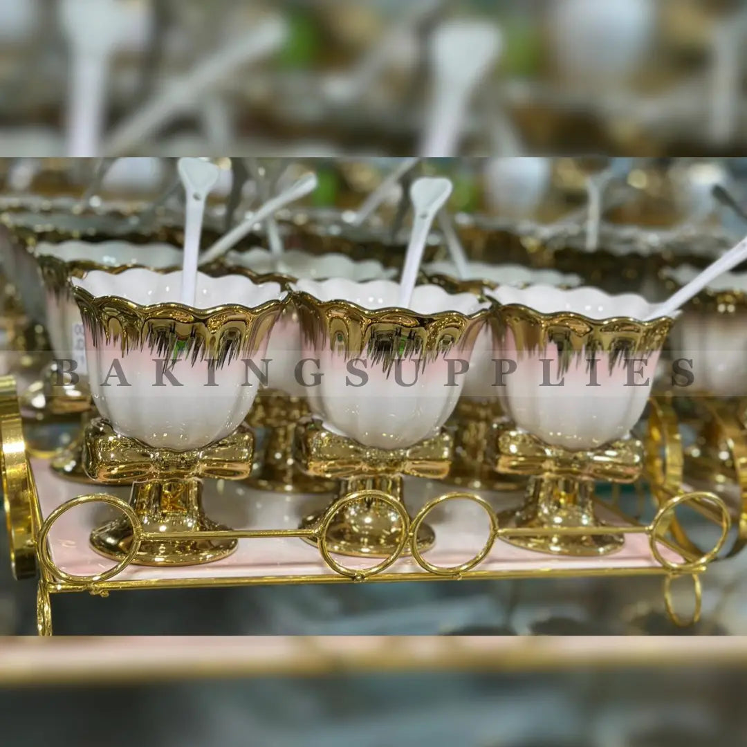 Luxury 13 pcs Floral Ice Cream Serving Set with Tray
