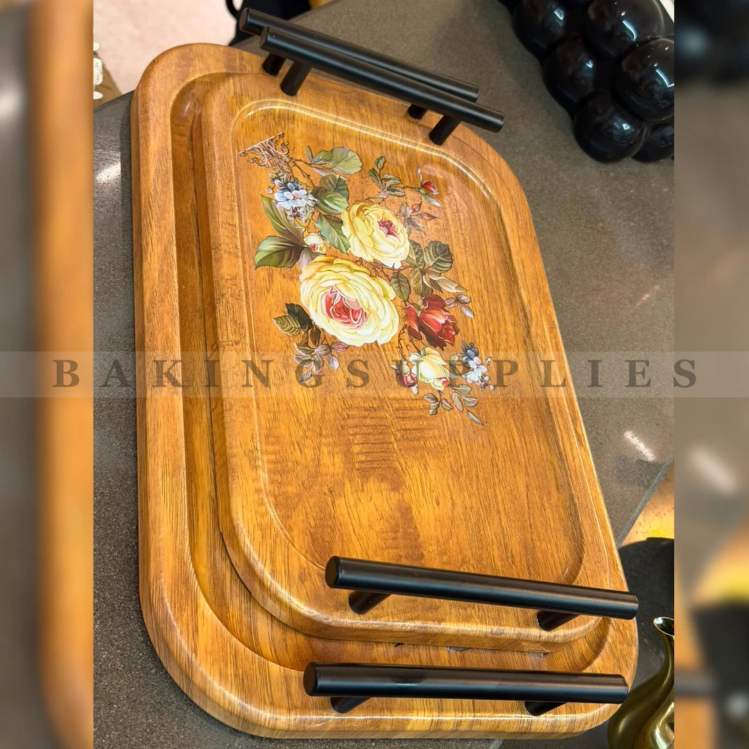 Premium 2-Piece Wooden Serving Tray Set with Metal Handles