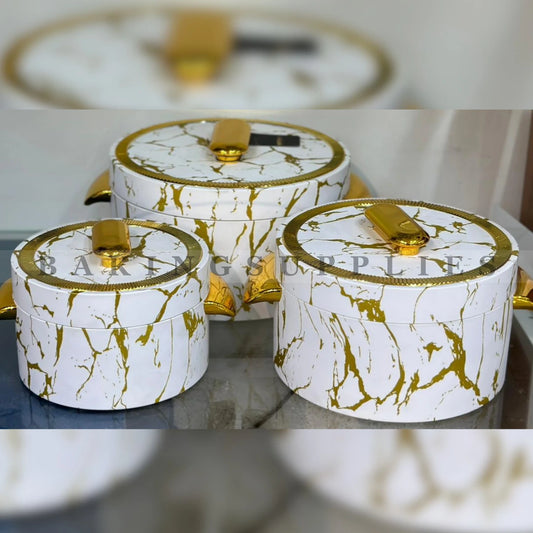 Premium 3-Piece Marble Design Hot Pot Set with Gold Finish