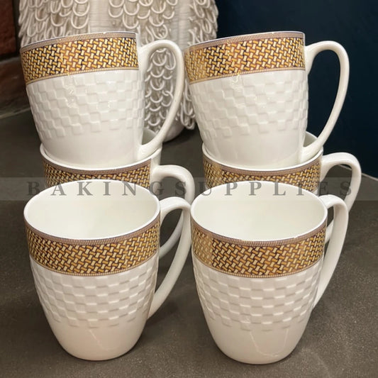 Premium Ceramic Coffee Mug Set of 6 with Gold Rim