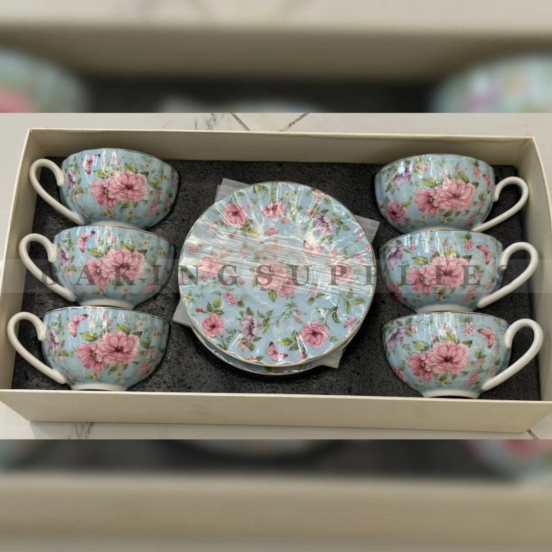 Premium Floral Porcelain Cup & Saucer Set 12 Pieces | Elegant Tea Set