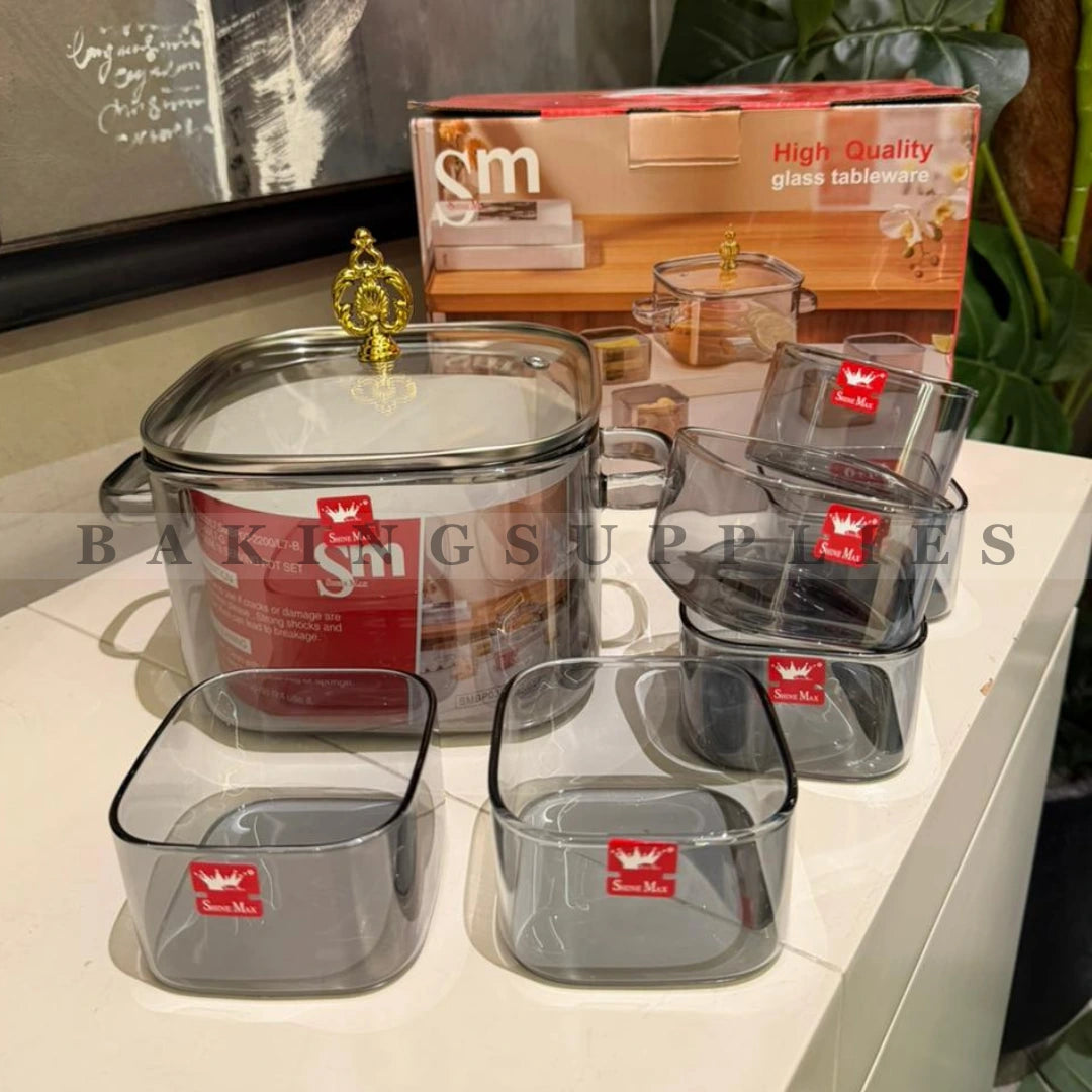 Premium Glass Sweet Set 7 Pcs with Lid
