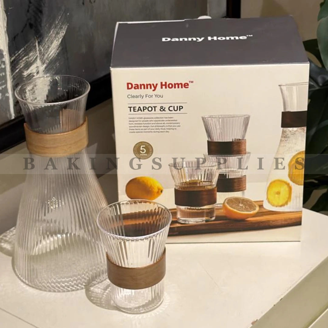 Premium Glass Water Set with Wooden Sleeve | Carafe & Glasses Set