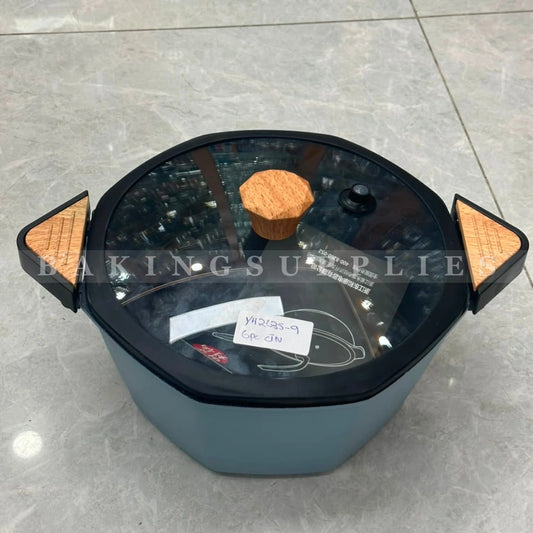Premium Granite Marble Coated Non-Stick Cooking Pot with Glass Lid