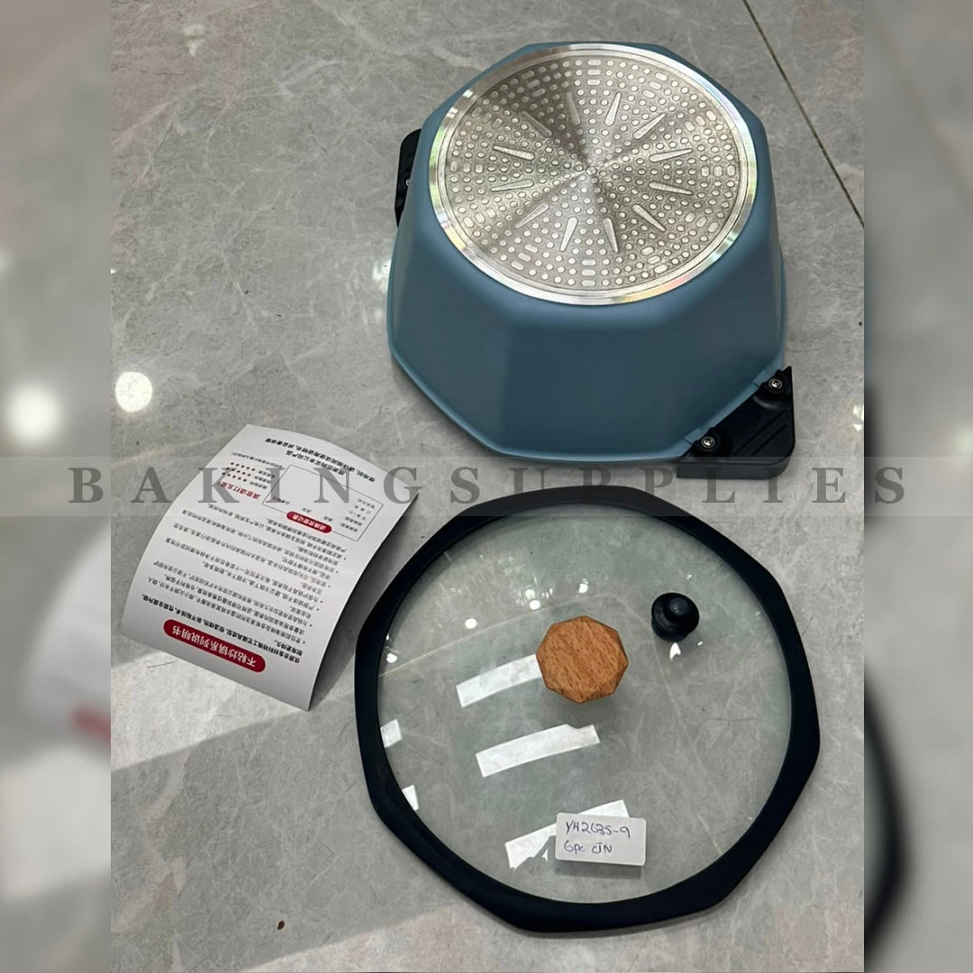 Premium Granite Marble Coated Non-Stick Cooking Pot with Glass Lid