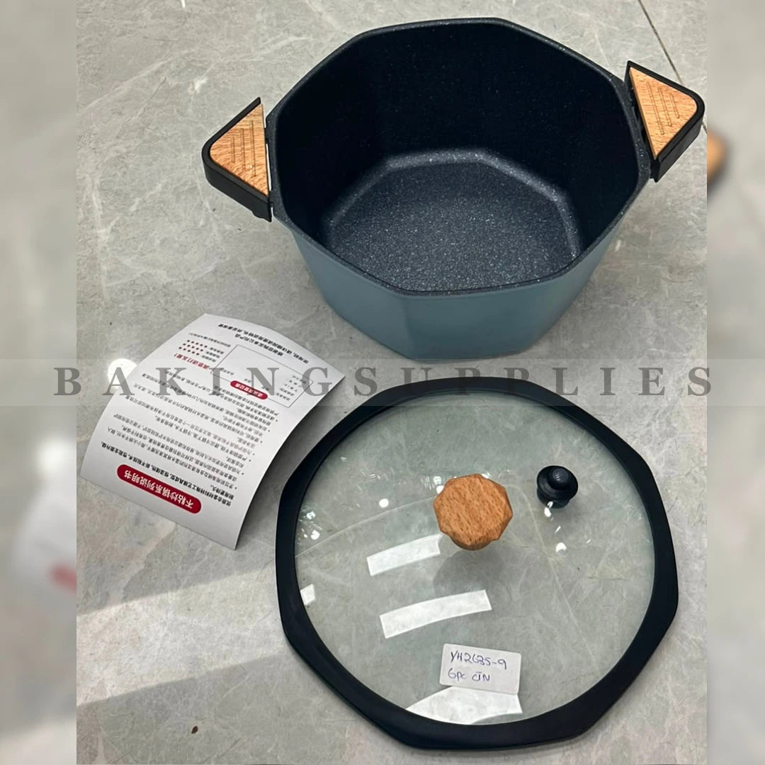 Premium Granite Marble Coated Non-Stick Cooking Pot with Glass Lid