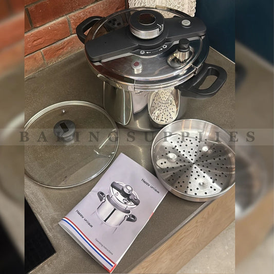 Premium Stainless Steel Pressure Cooker Set with Glass Lid & Steamer