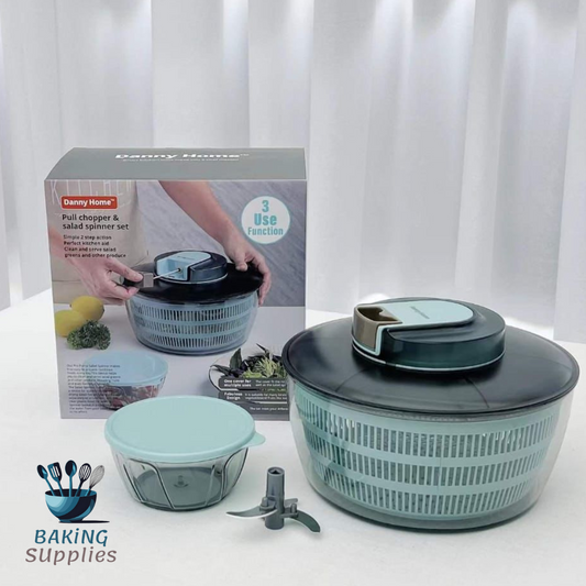 Pull Chopper & Salad Spinner (2pcs) - Manual Vegetable & Fruit Chopper