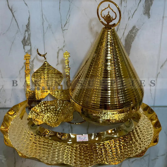 Ramadan Gold Metal Decorative Platter Set