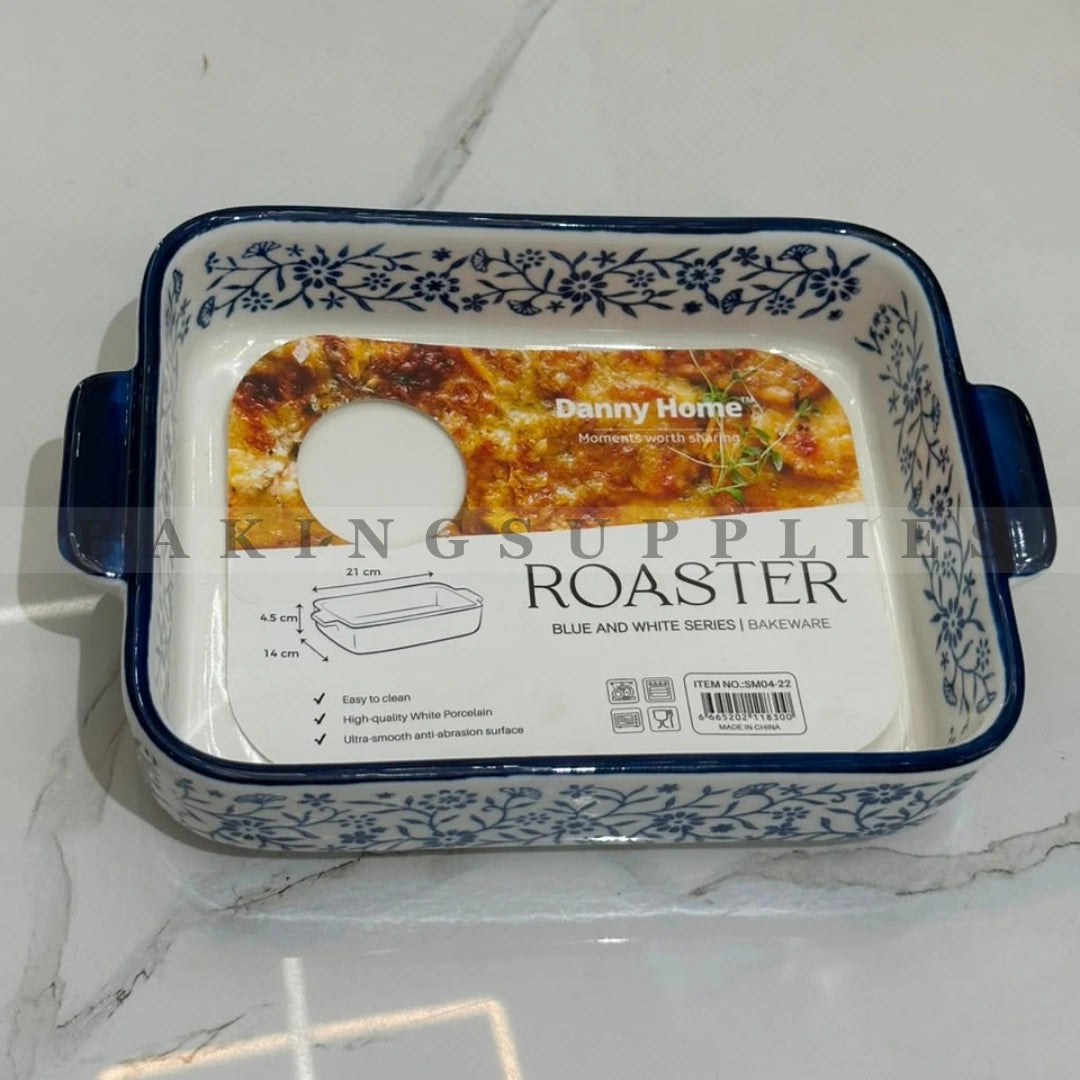 Danny Home Rectangular Porcelain Roaster Dish Oven Safe