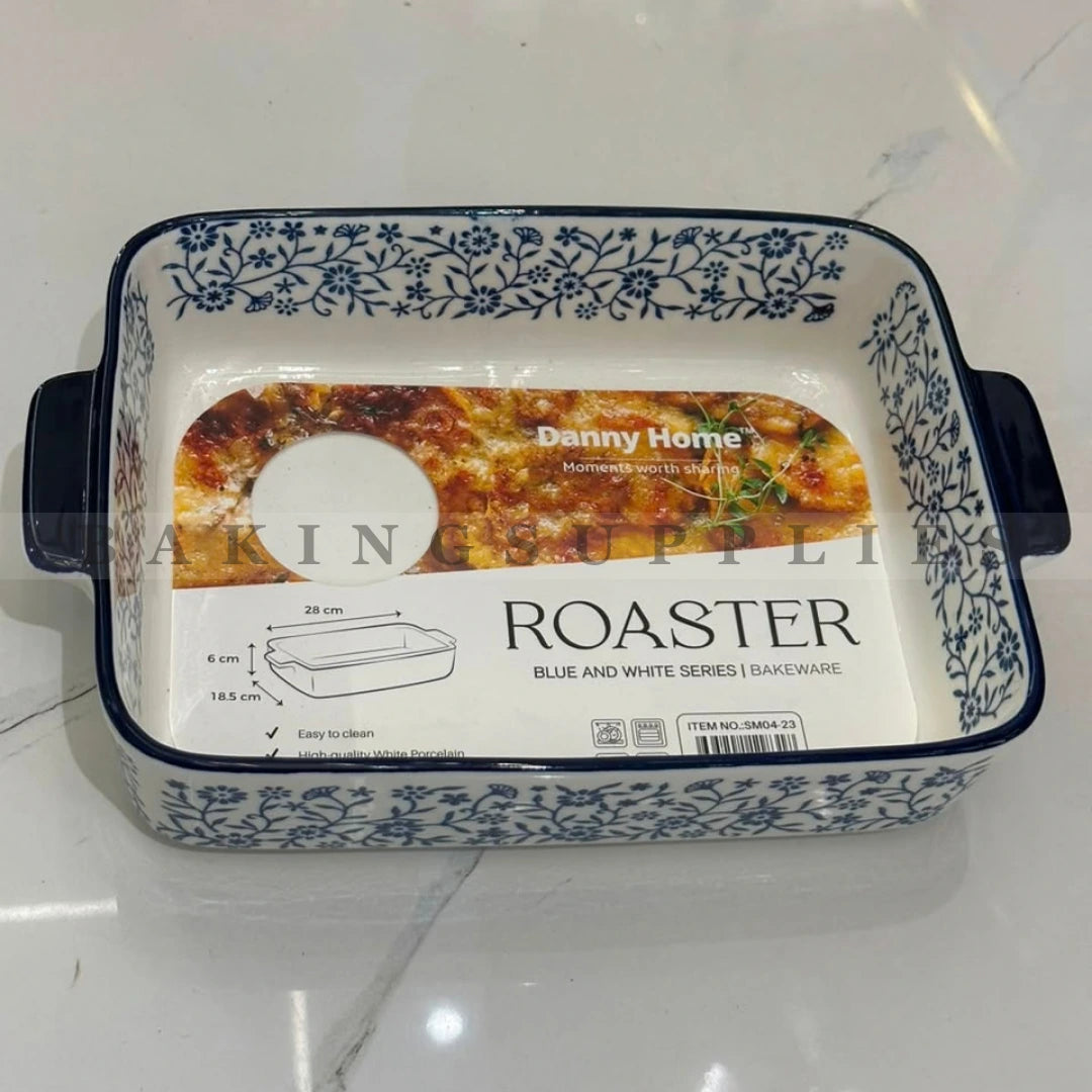 Danny Home Rectangular Porcelain Roaster Dish Oven Safe
