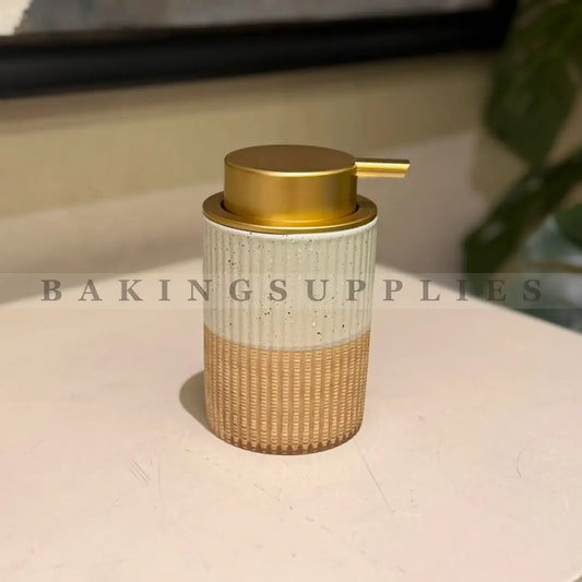 Ribbed Two-Tone Ceramic Soap Dispenser with Gold Pump