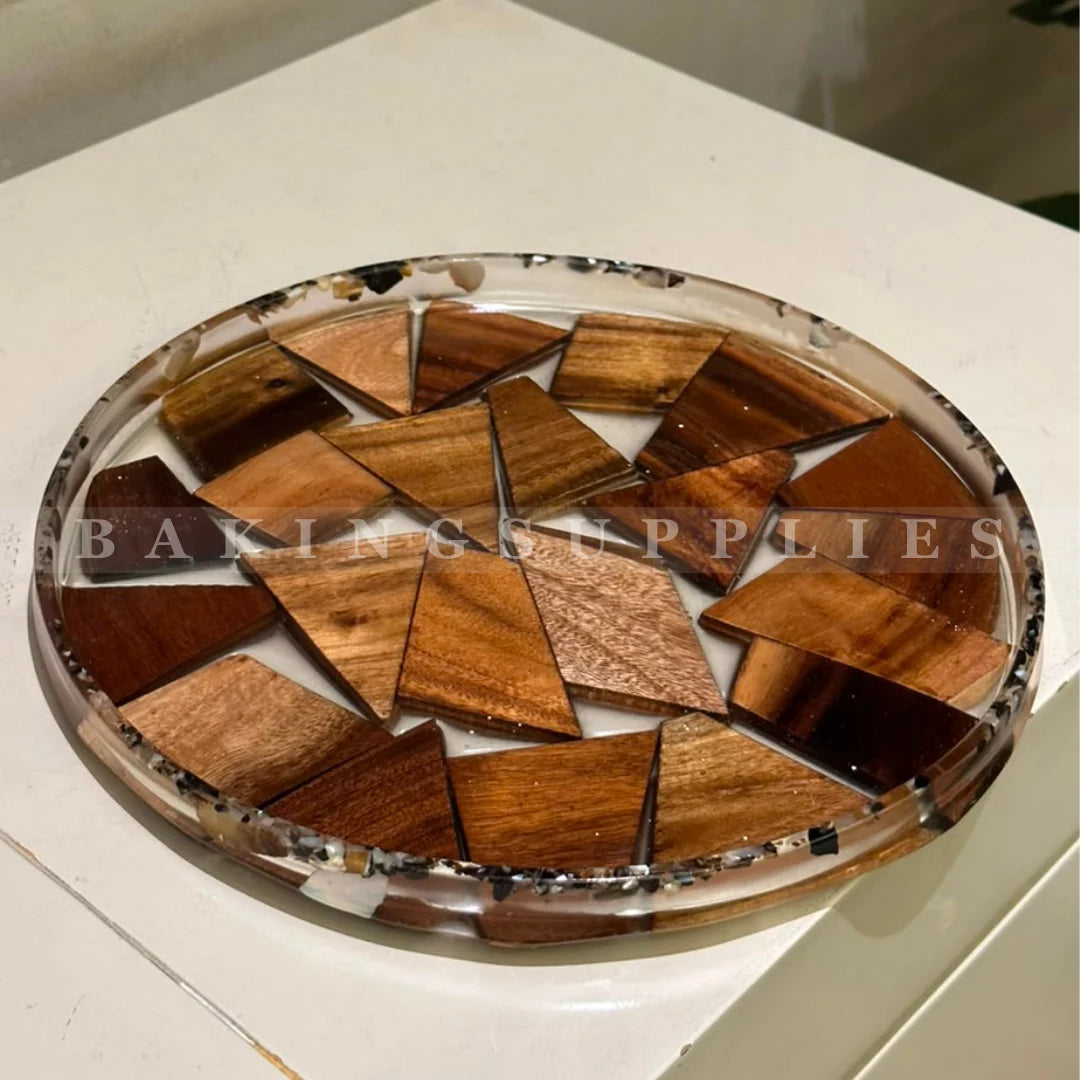Round Wood Mosaic Decorative Serving Tray