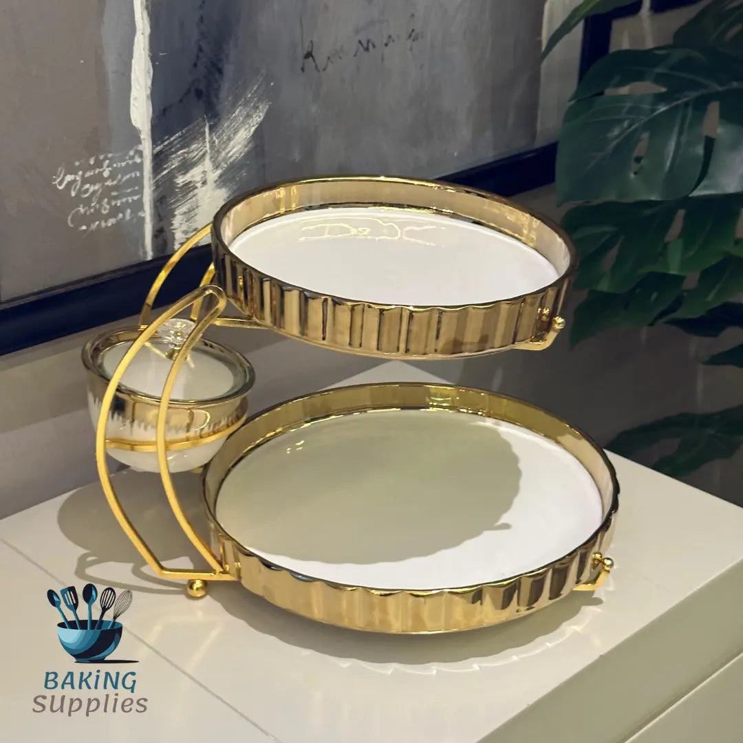 Two-tiered gold platter 