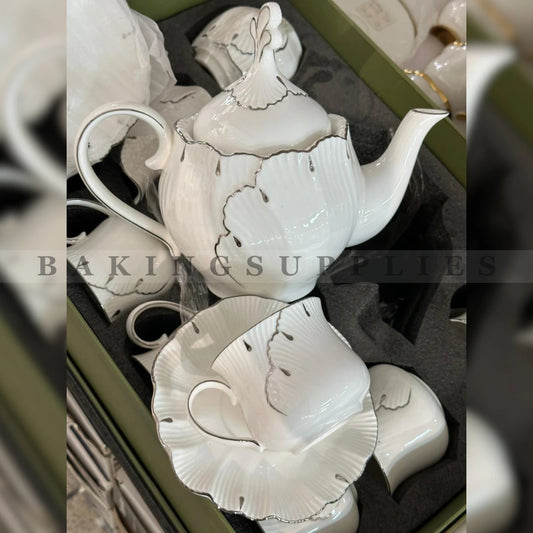 Royal Bloom White Porcelain 15-Piece Tea Set
