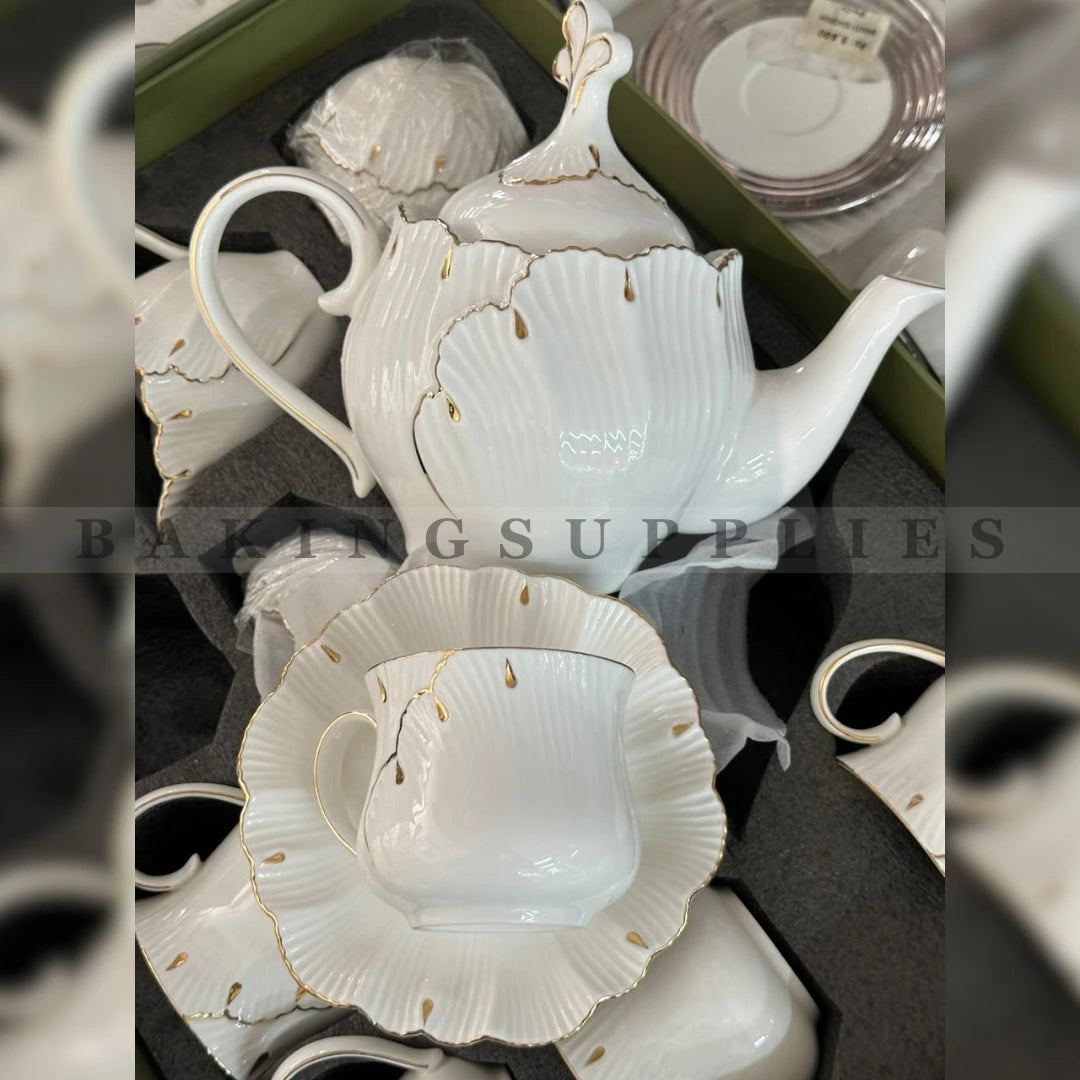 Royal Bloom White Porcelain 15-Piece Tea Set