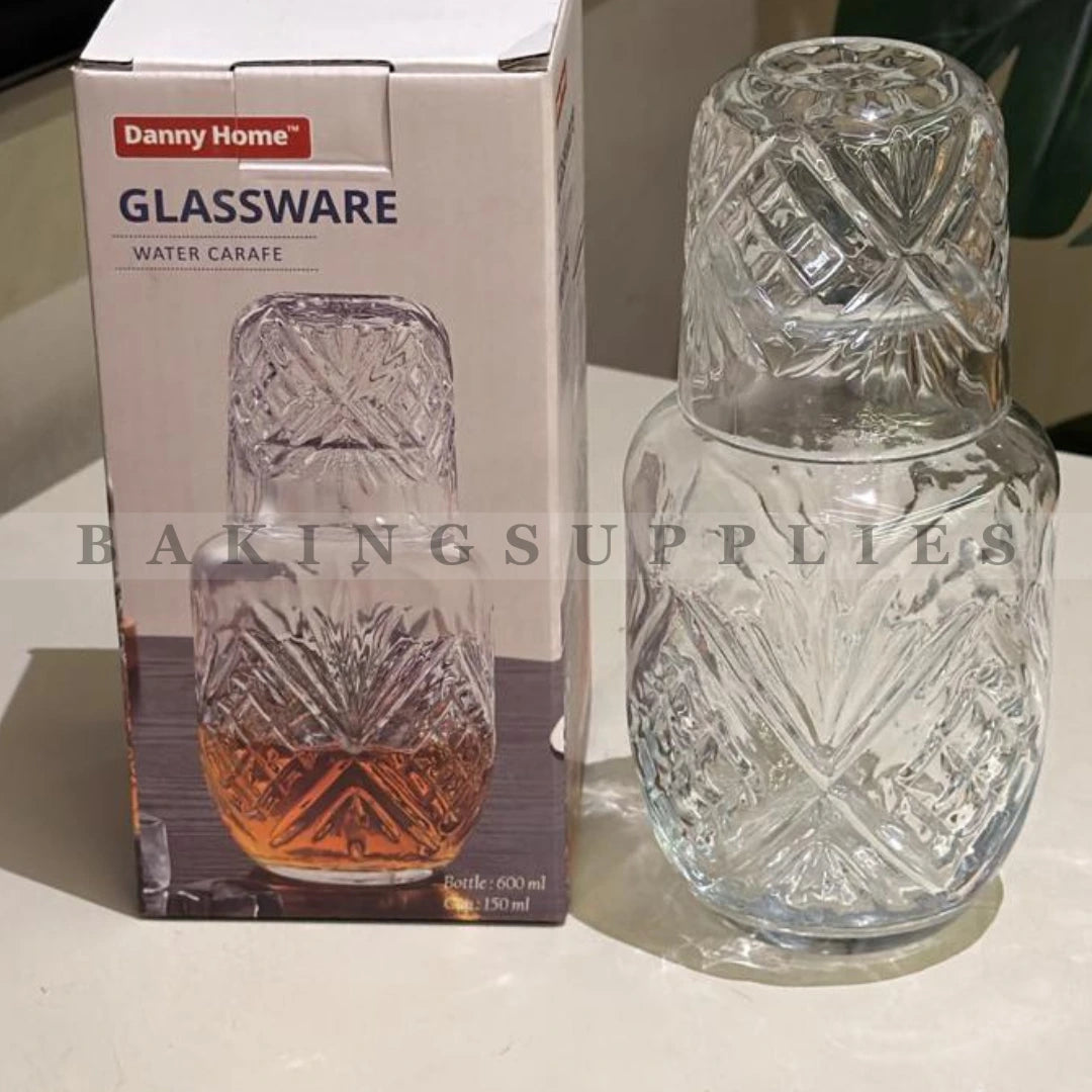 Danny Home Glass Water Carafe Set with Cup Lid | 600ml Glass Carafe
