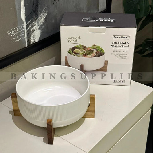 Salad Bowls with Wooden Stand – 2.7 L Capacity