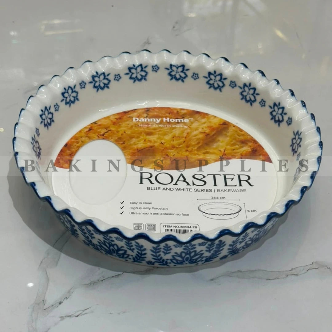 Danny Home Round Blue & White Porcelain Roaster Dish