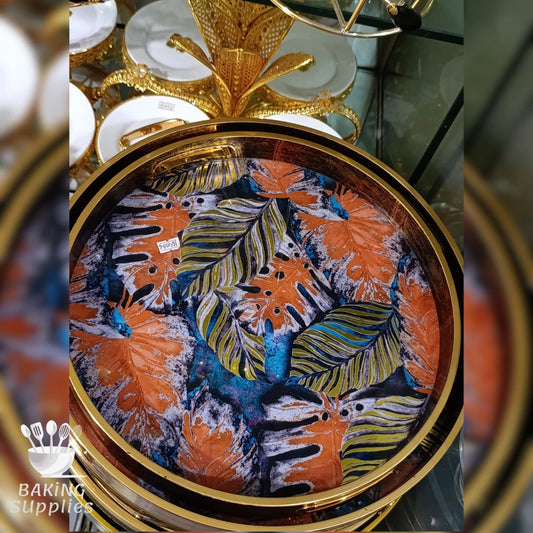 Set of 2 Acrylic Trays with Leaf Motif & Gold Accents