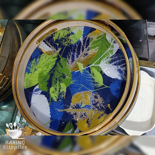 Set of 2 Blue & Green Acrylic Trays – Circular Pattern Design