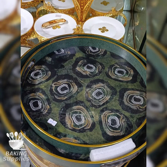 Set of 2 Green Acrylic Trays – Circular Patterned Design