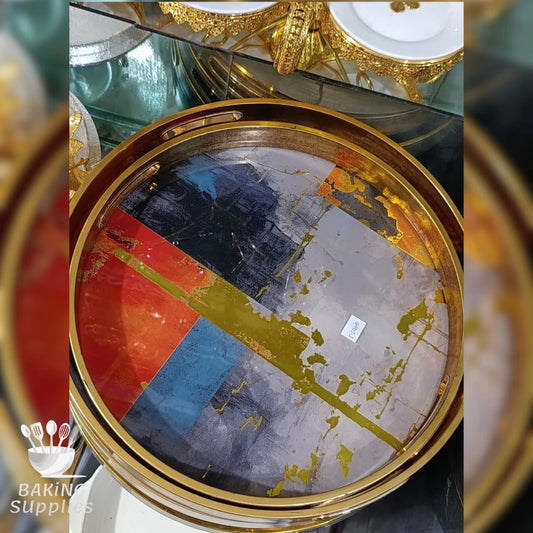 Set of 2 Grey Acrylic Trays with Gold Accents