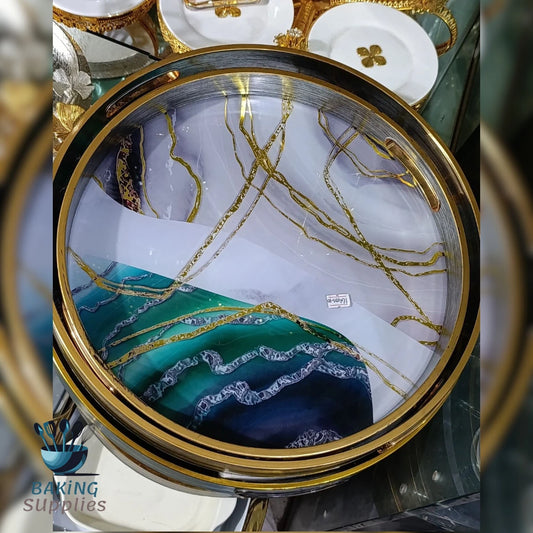 Set of 2 Off-White Acrylic Trays with Gold Accents