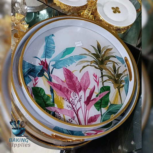 Set of 2 White & Pink Floral Acrylic Trays