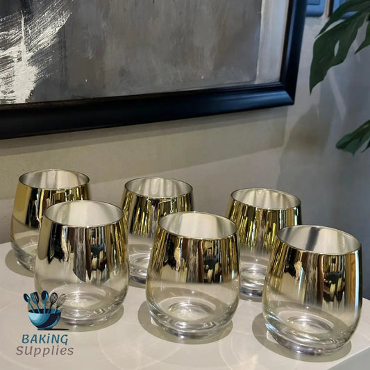 Set of 6 Crystal Glasses – Gold & Silver Rim