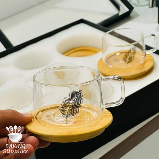 Set of 6 Cup & Saucer with Wooden Coaster Sets