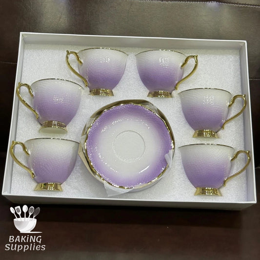 Set of 6 Ombre Cup & Saucer Sets – Purple Gradient