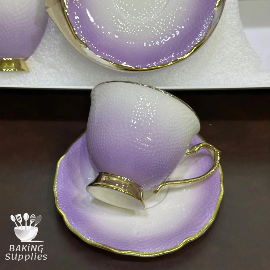Set of 6 Ombre Cup & Saucer Sets – Purple Gradient