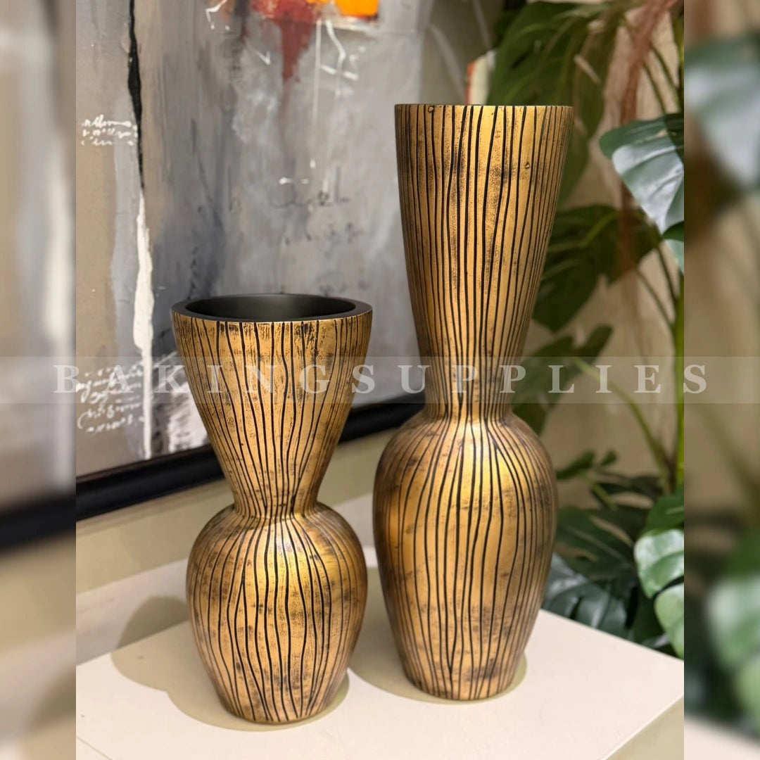 Set of 2 Dull Gold Long Decorative Vases