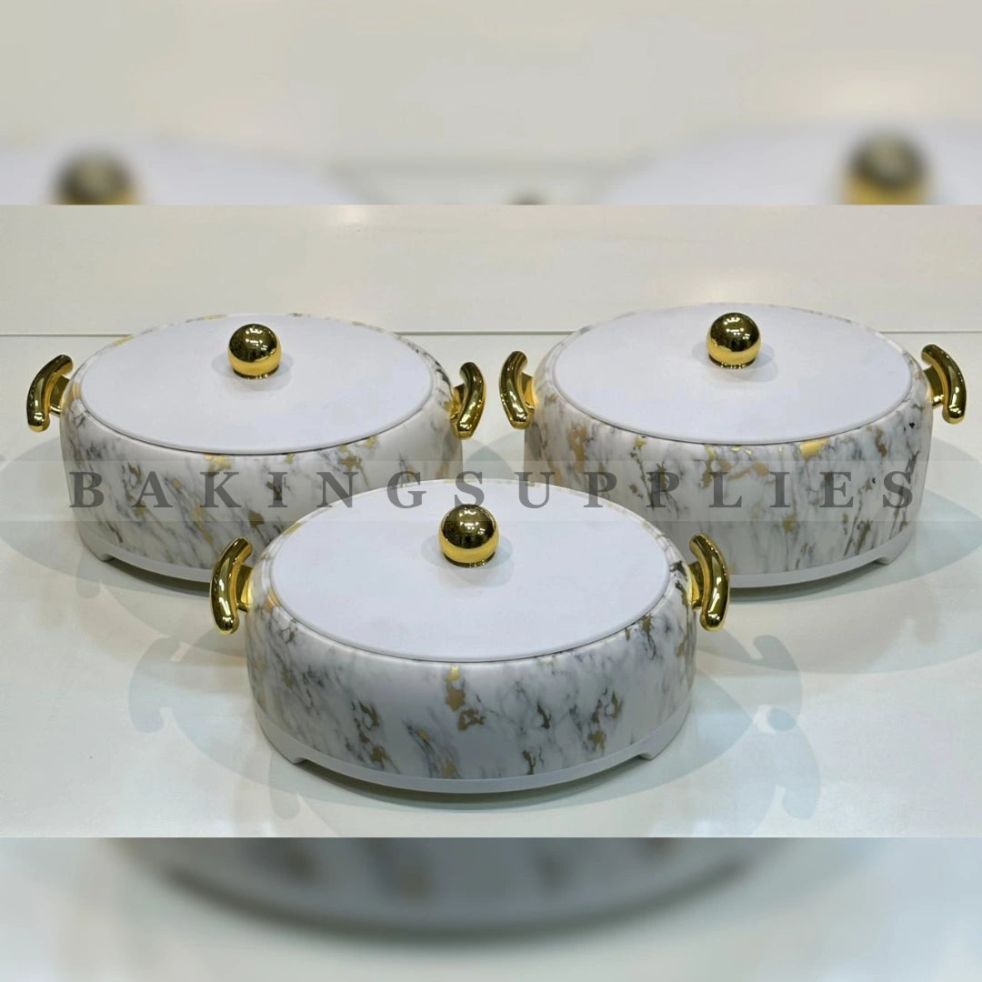 Set of 3 Marble Design Hot Pots with Gold Handles & Lids