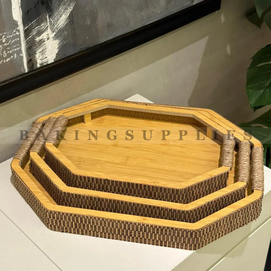 Set of 3 Premium Bamboo Serving Trays