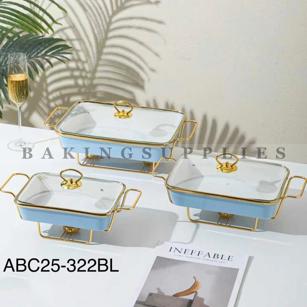Set of 3 Chafing Dishes with Gold Stand