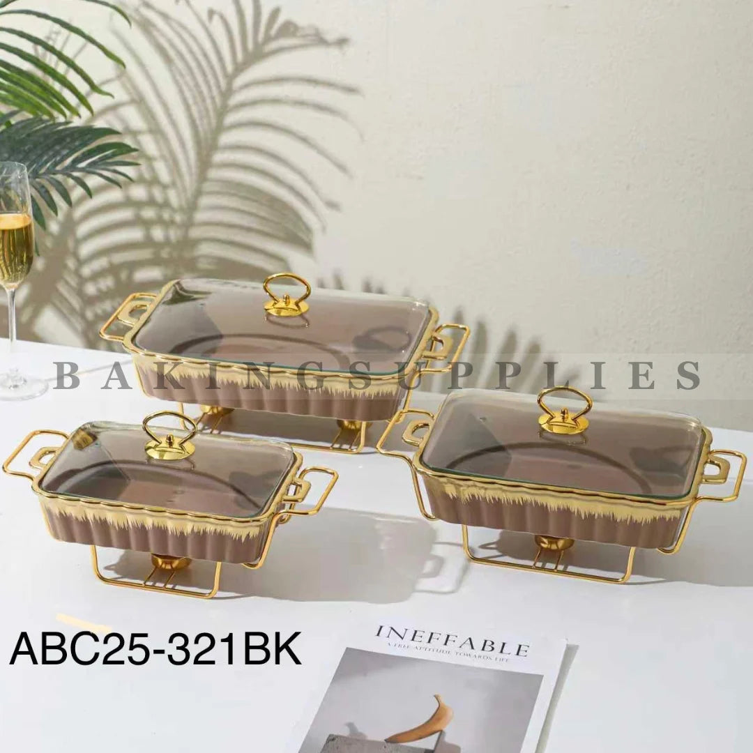 Set of 3 Chafing Dishes with Gold Stand