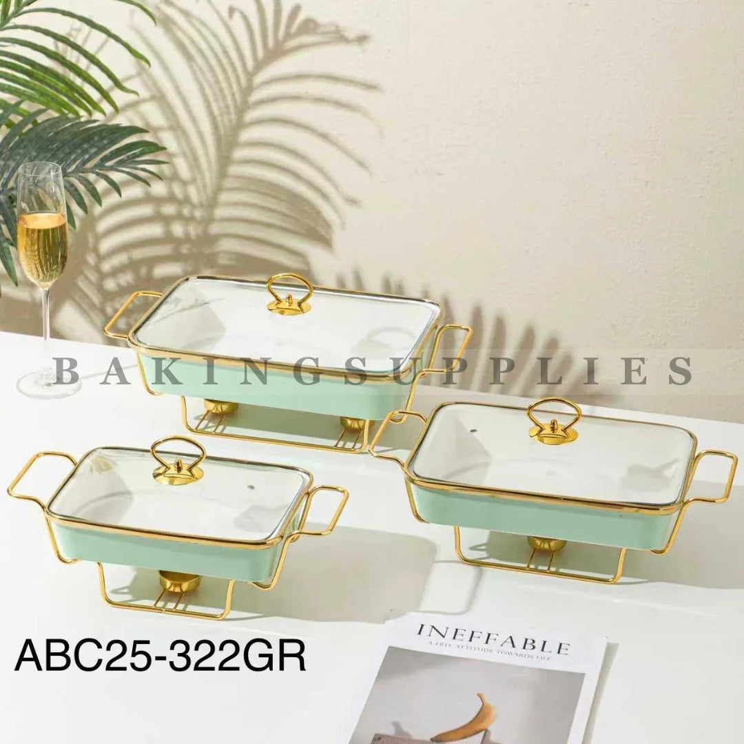Set of 3 Chafing Dishes with Gold Stand