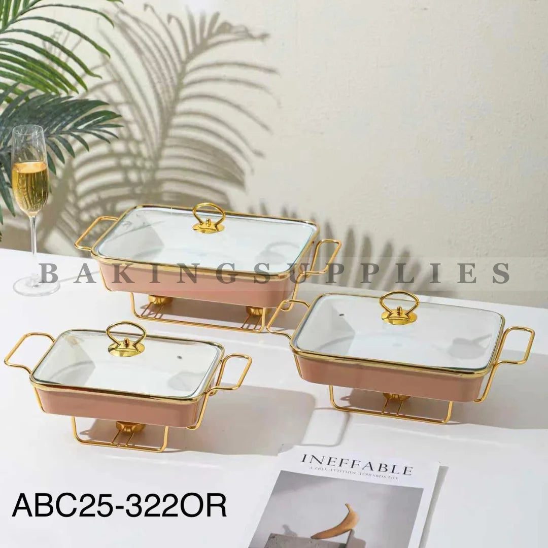 Set of 3 Chafing Dishes with Gold Stand