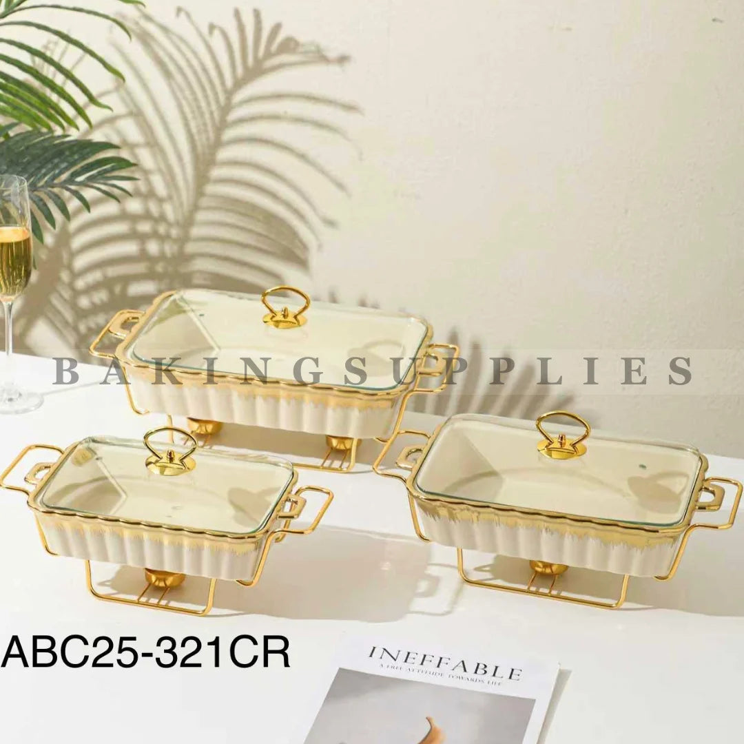Set of 3 Chafing Dishes with Gold Stand
