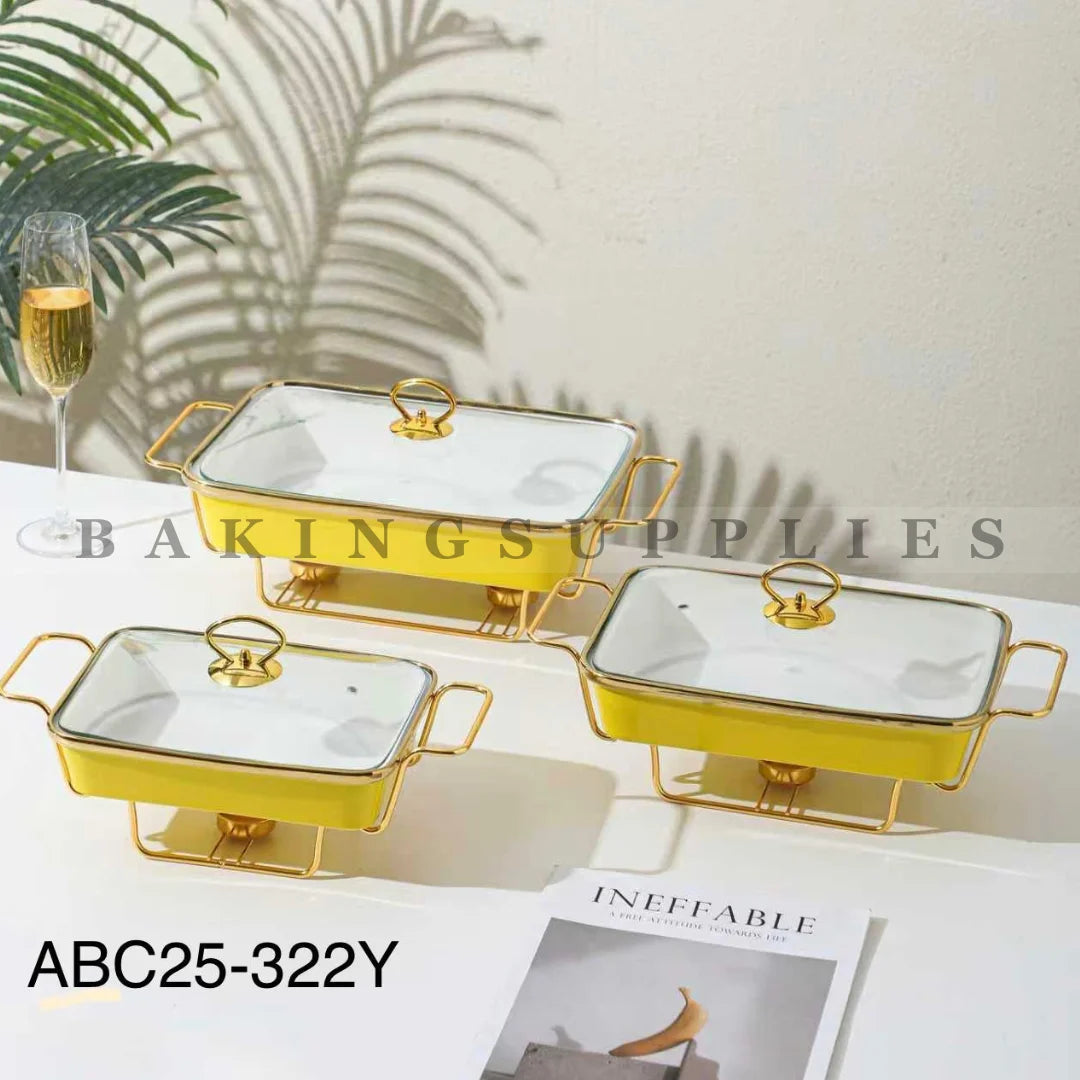 Set of 3 Chafing Dishes with Gold Stand