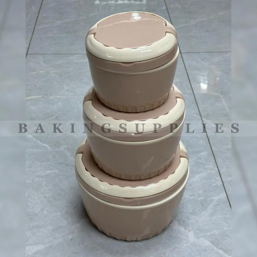Set of 3 insulated hotpots in pink color for thermal food storage